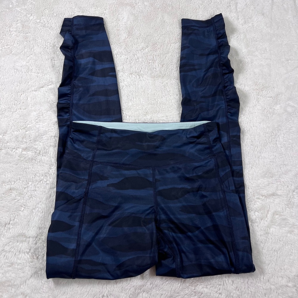 Lululemon Navy Blue Camo Ruffle Trim High Rise Leggings Size 4 Activewear Tights